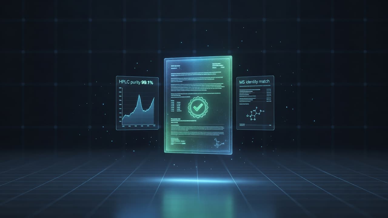 Kontrola Janoshik CoA: ověřte analytické certifikáty peptidů jedním klikem