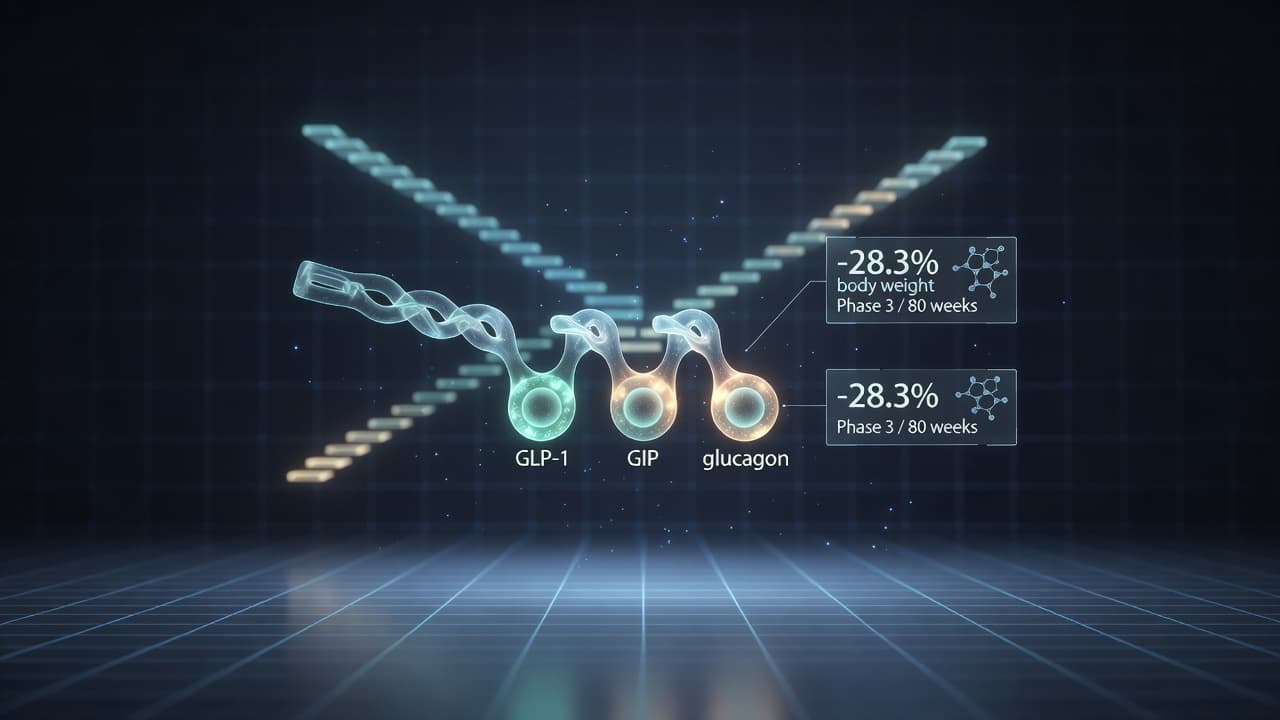 Retatrutide TRIUMPH-1: Jopa 28,3 % painonpudotus keskeisessä faasin 3 tutkimuksessa (toukokuu 2026)